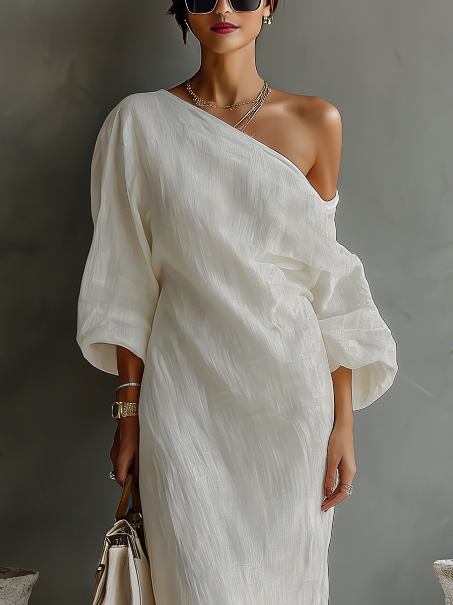 Women’s One-Shoulder Maxi Dress in Lightweight Cotton-Linen Blend 5