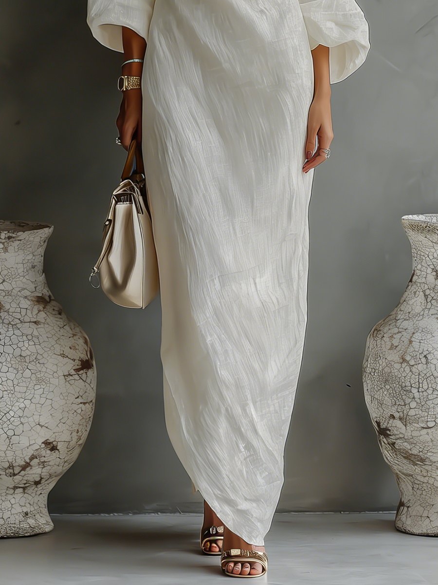 Women’s One-Shoulder Maxi Dress in Lightweight Cotton-Linen Blend 6