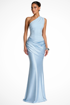 Women’s One Shoulder Ruched Satin Maxi Dress for Formal Events 0