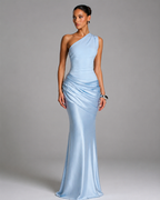 Women’s One Shoulder Ruched Satin Maxi Dress for Formal Events 01