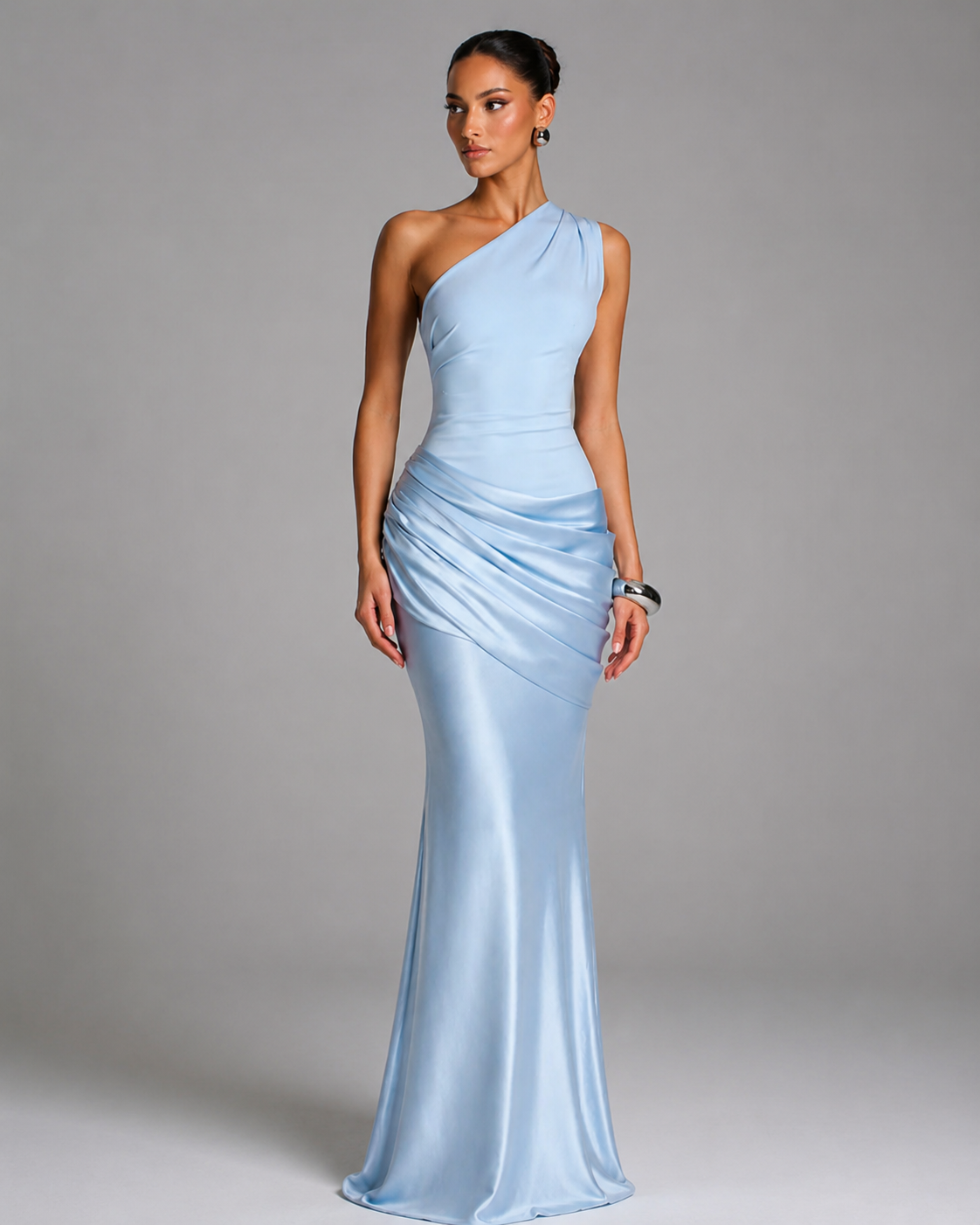 Women’s One Shoulder Ruched Satin Maxi Dress for Formal Events 01