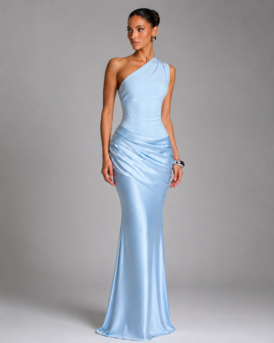 Women’s One Shoulder Ruched Satin Maxi Dress for Formal Events 03