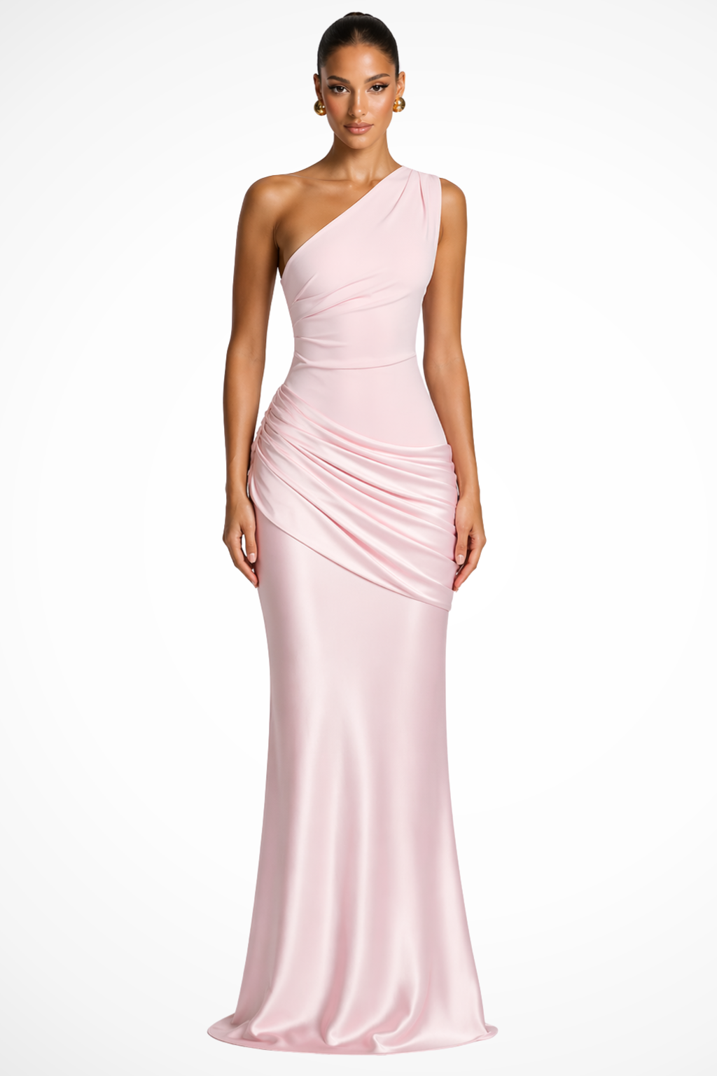 Women’s One Shoulder Ruched Satin Maxi Dress for Formal Events 3