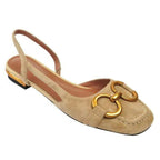Women’s Open Heel Black Ballet Flats with Elegant Detail and Low Metallic Heel 3