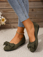 Women’s Orthopedic Ballet Flats in Green Suede with Bow Detail 2