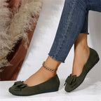 Women’s Orthopedic Ballet Flats in Green Suede with Bow Detail 3