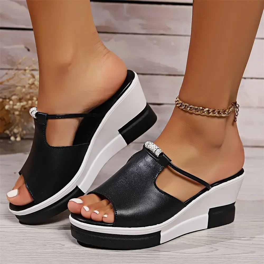 Women’s Orthopedic Platform Wedge Sandals with Cushioned Footbed in Black and White 0