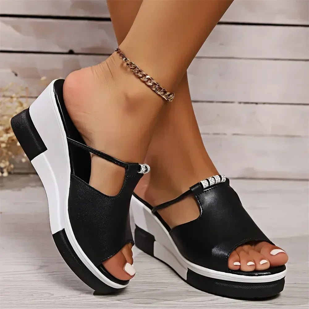Women’s Orthopedic Platform Wedge Sandals with Cushioned Footbed in Black and White 1