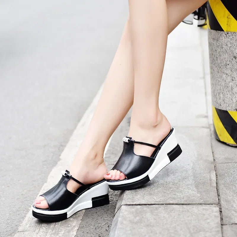 Women’s Orthopedic Platform Wedge Sandals with Cushioned Footbed in Black and White 2