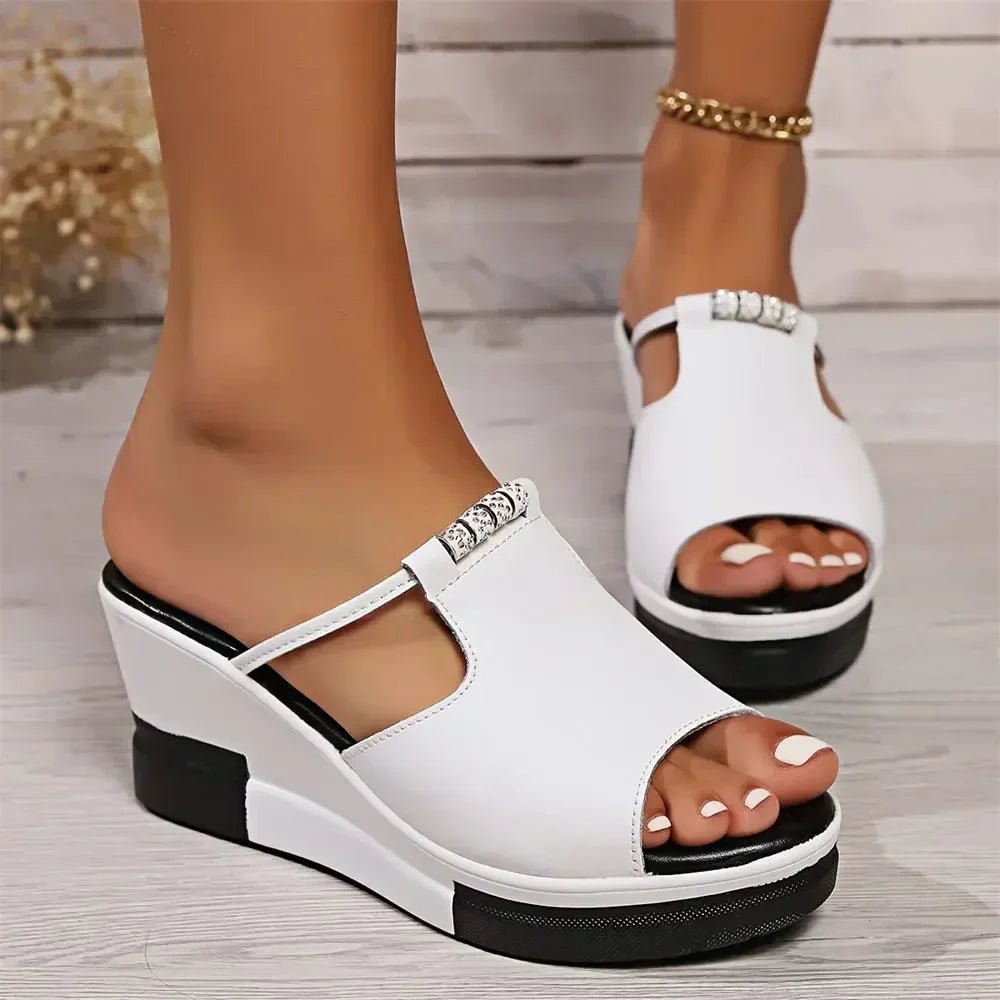 Women’s Orthopedic Platform Wedge Sandals with Cushioned Footbed in Black and White 3