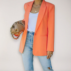 Women’s Oversized Blazer in White with Notched Lapel and Relaxed Fit 0