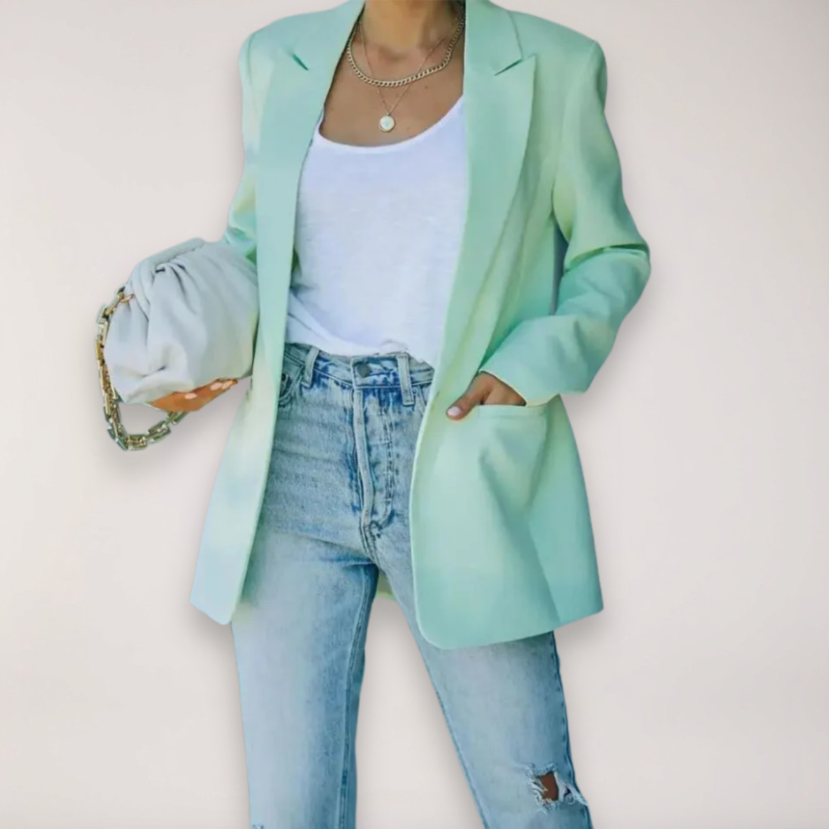 Women’s Oversized Blazer in White with Notched Lapel and Relaxed Fit 2
