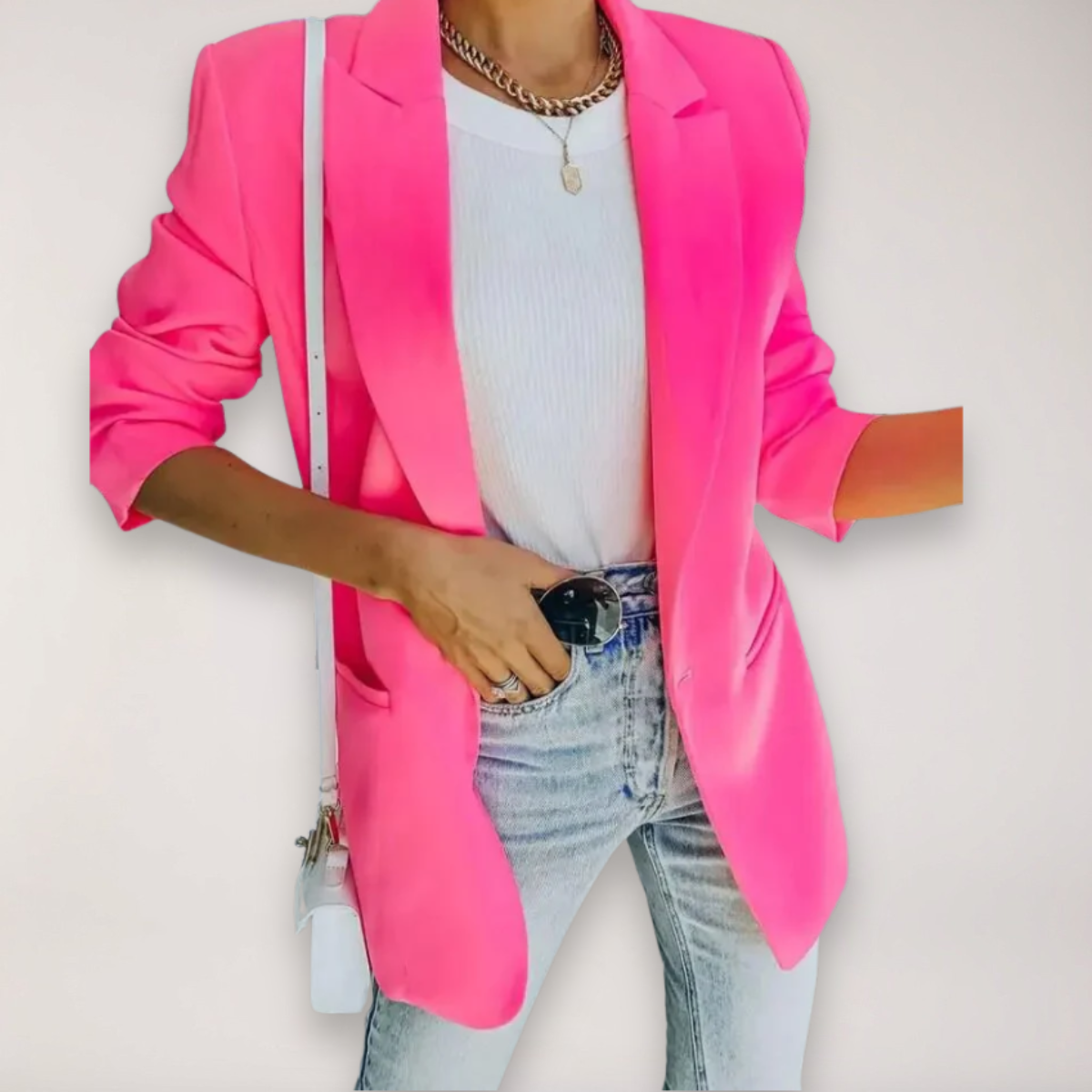 Women’s Oversized Blazer in White with Notched Lapel and Relaxed Fit 3