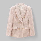 Women’s Pink Double-Breasted Tweed Blazer with Structured Fit 0