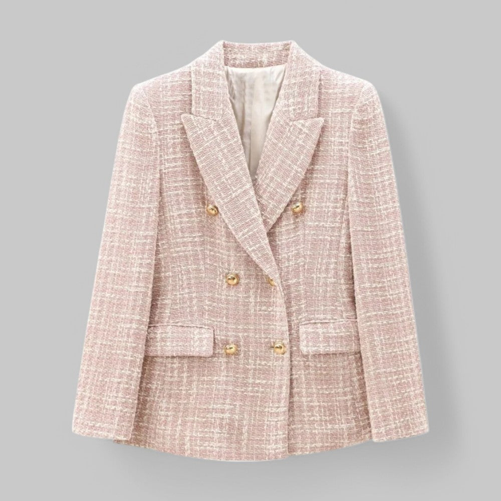 Women’s Pink Double-Breasted Tweed Blazer with Structured Fit 0
