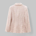 Women’s Pink Double-Breasted Tweed Blazer with Structured Fit 1