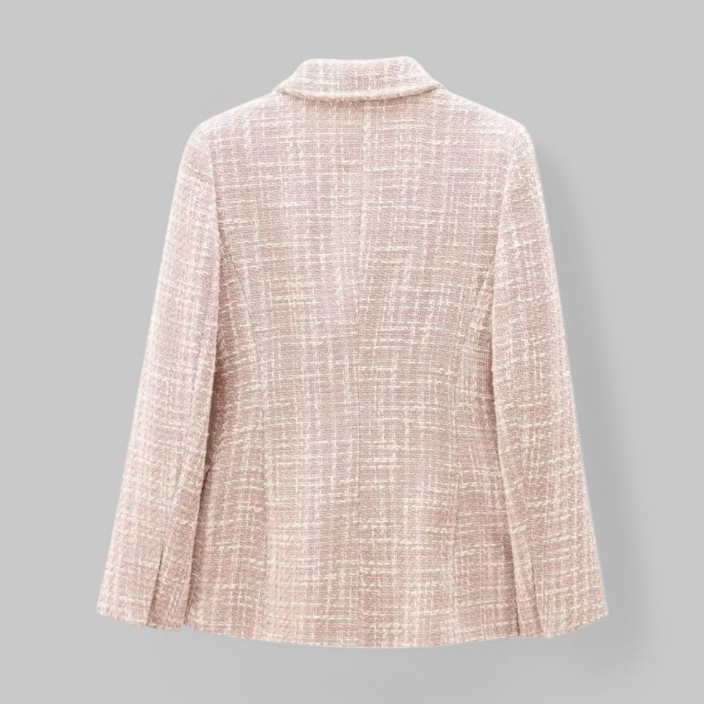 Women’s Pink Double-Breasted Tweed Blazer with Structured Fit 1