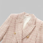 Women’s Pink Double-Breasted Tweed Blazer with Structured Fit 2