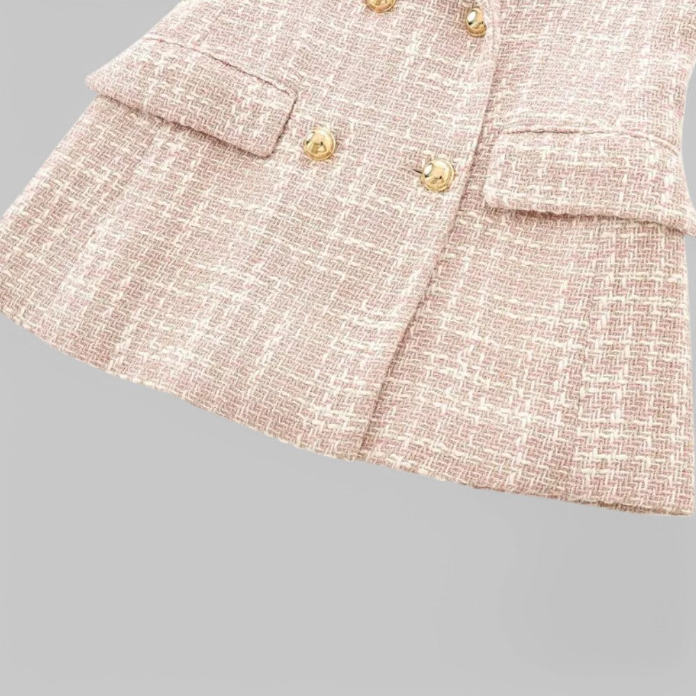 Women’s Pink Double-Breasted Tweed Blazer with Structured Fit 3