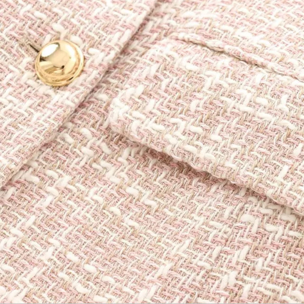 Women’s Pink Double-Breasted Tweed Blazer with Structured Fit 4