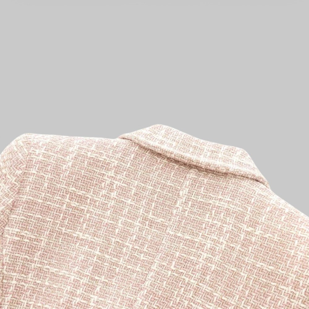 Women’s Pink Double-Breasted Tweed Blazer with Structured Fit 6