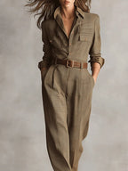 Women’s Plaid Utility Jumpsuit with Tweed Texture and Tailored Fit 1