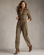 Women’s Plaid Utility Jumpsuit with Tweed Texture and Tailored Fit 33
