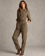 Women’s Plaid Utility Jumpsuit with Tweed Texture and Tailored Fit 11