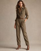 Women’s Plaid Utility Jumpsuit with Tweed Texture and Tailored Fit 22