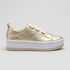 Women’s Platform Sneakers with Metallic Upper and Ribbon Lace-Up Design 0