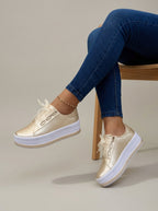 Women’s Platform Sneakers with Metallic Upper and Ribbon Lace-Up Design 2