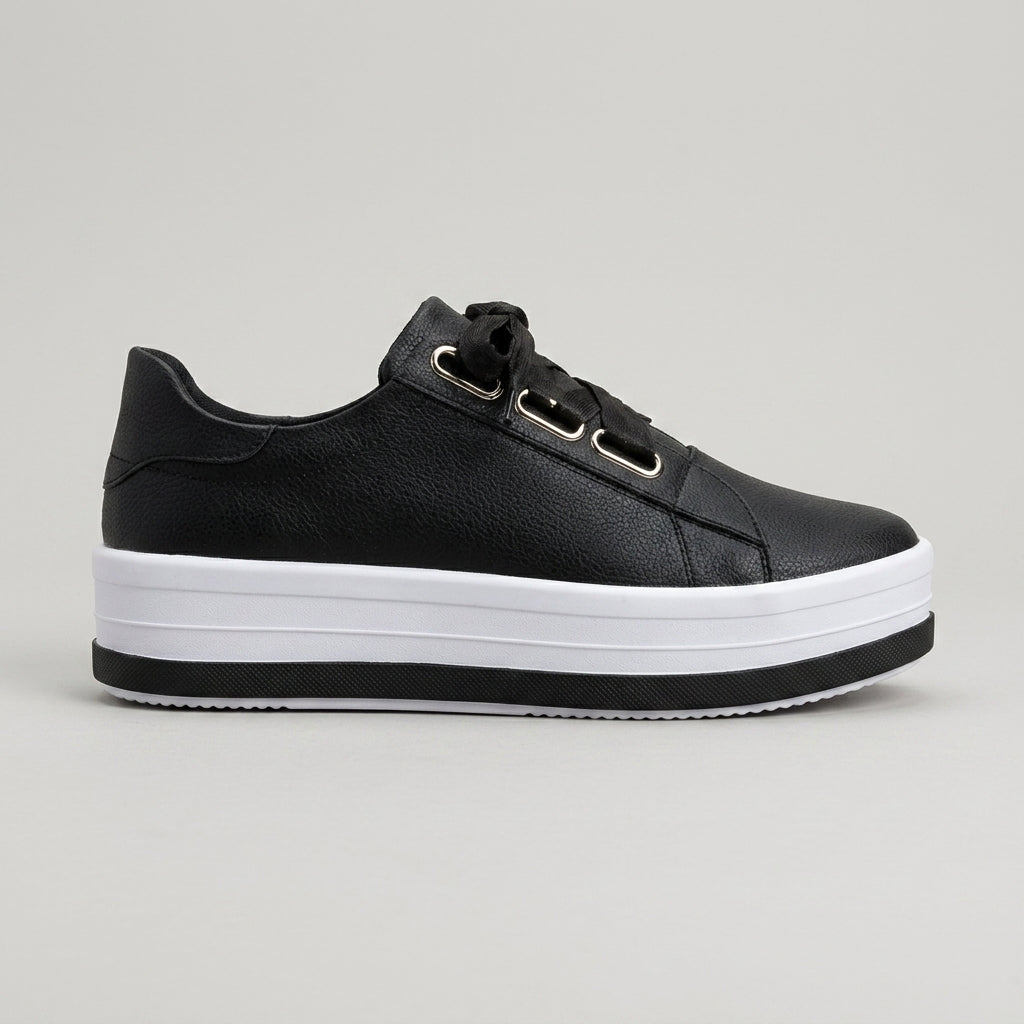 Women’s Platform Sneakers with Metallic Upper and Ribbon Lace-Up Design 4