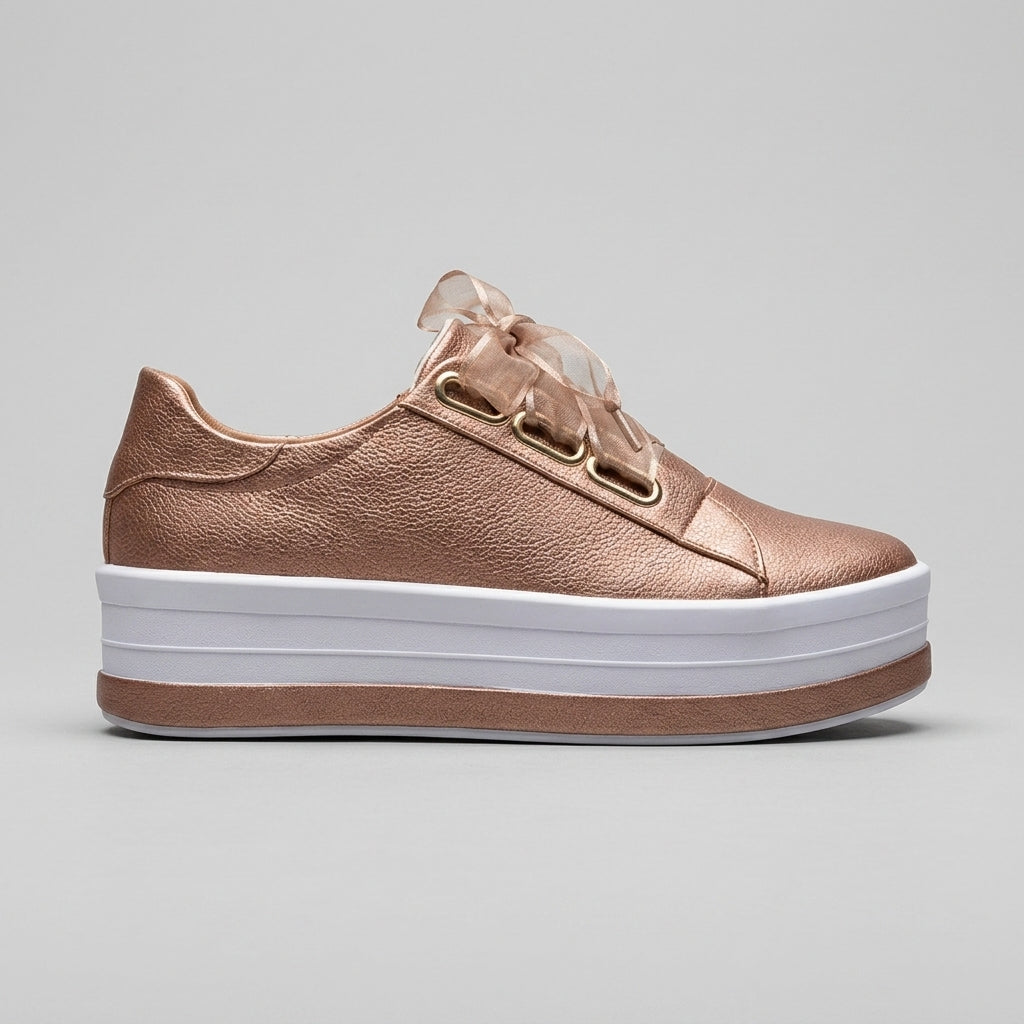 Women’s Platform Sneakers with Metallic Upper and Ribbon Lace-Up Design 5