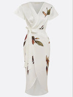 Women’s Plus Size Floral Midi Wrap Dress with V-Neck and Tie Waist 5