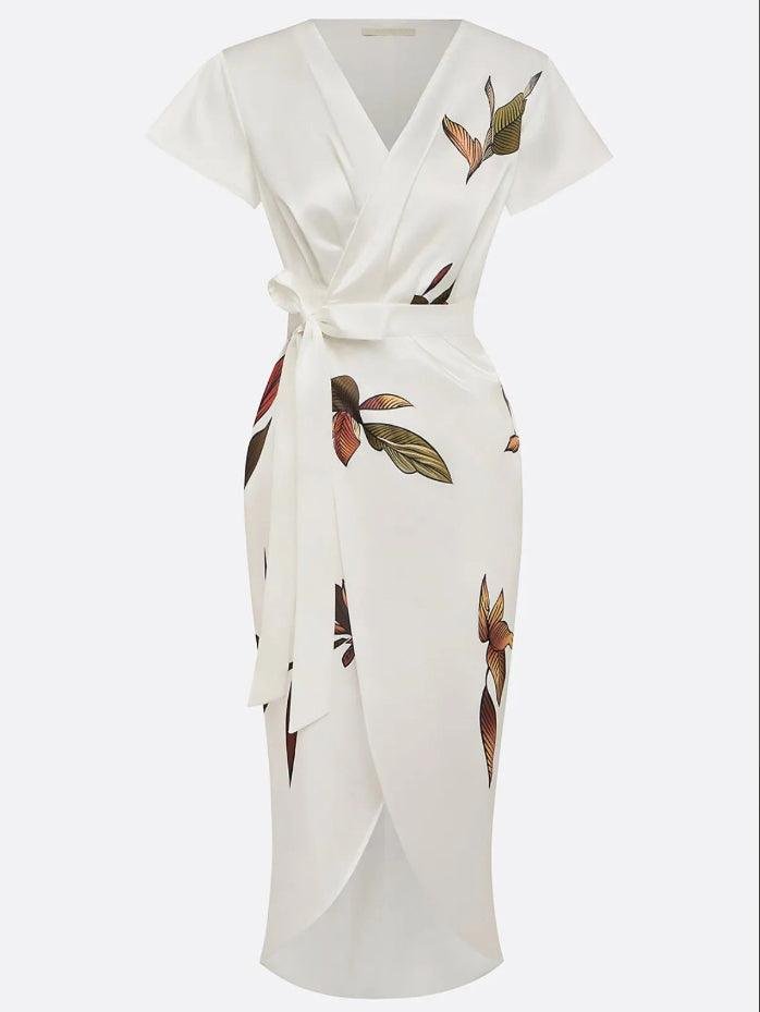 Women’s Plus Size Floral Midi Wrap Dress with V-Neck and Tie Waist 5