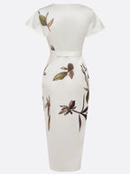 Women’s Plus Size Floral Midi Wrap Dress with V-Neck and Tie Waist 6