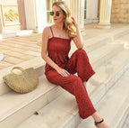 Women’s Polka Dot Wide-Leg Jumpsuit with Smocked Bodice and Delicate Shoulder Straps 5