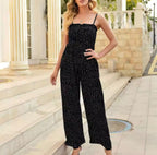 Women’s Polka Dot Wide-Leg Jumpsuit with Smocked Bodice and Delicate Shoulder Straps 6