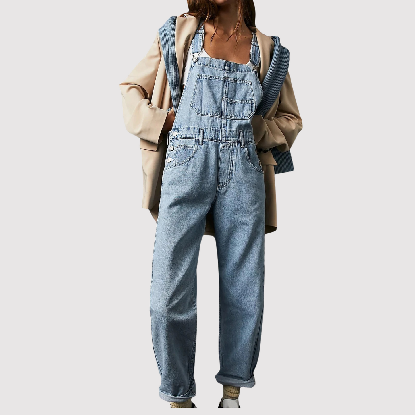 Women’s Relaxed-Fit Cotton Blend Overalls with Adjustable Straps and Wide Legs 0