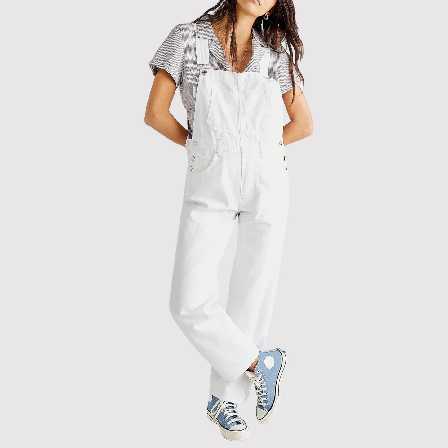 Women’s Relaxed-Fit Cotton Blend Overalls with Adjustable Straps and Wide Legs 1