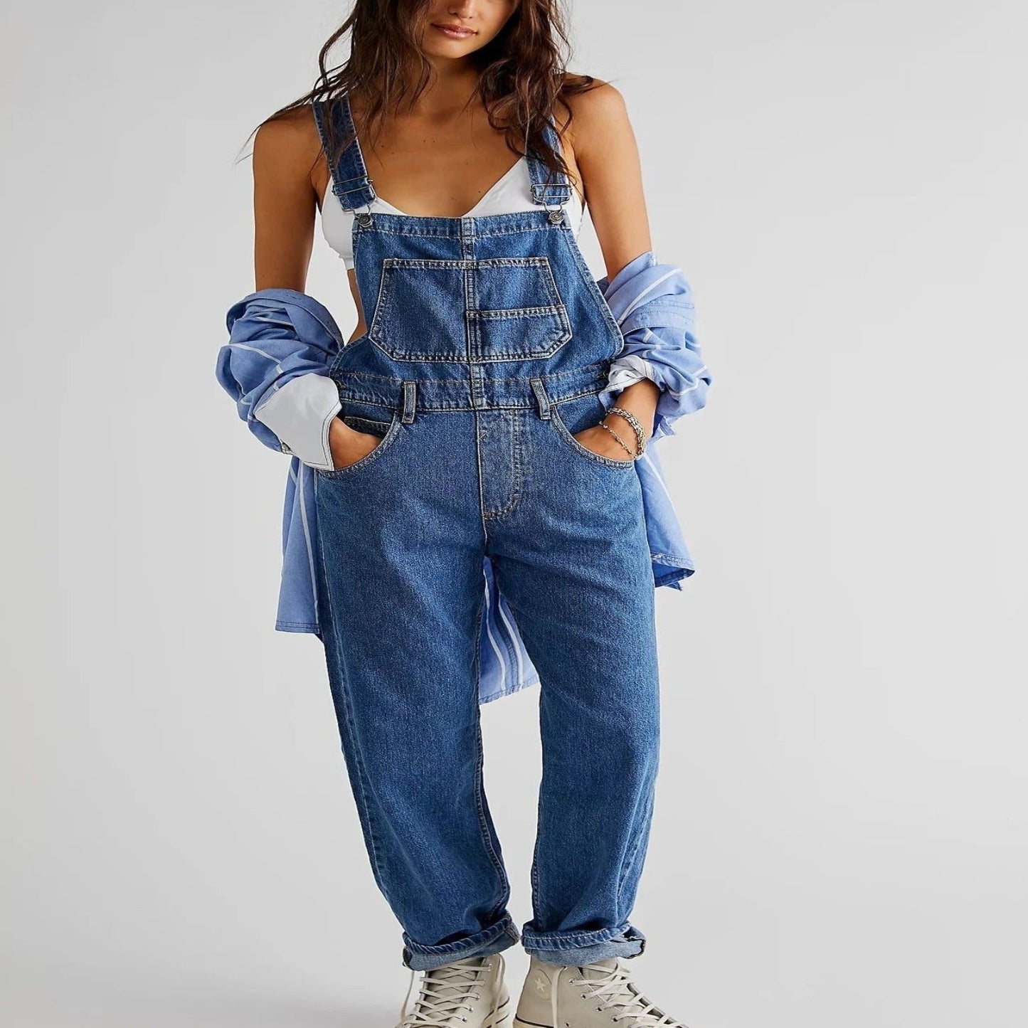 Women’s Relaxed-Fit Cotton Blend Overalls with Adjustable Straps and Wide Legs 3