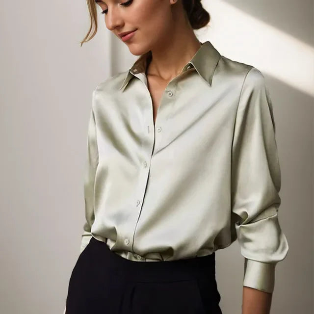 Women’s Relaxed Satin Blouse with Elegant Sheen and Fluid Drape 0