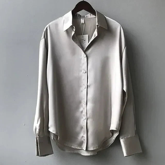 Women’s Relaxed Satin Blouse with Elegant Sheen and Fluid Drape 2