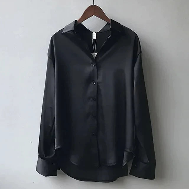 Women’s Relaxed Satin Blouse with Elegant Sheen and Fluid Drape 3