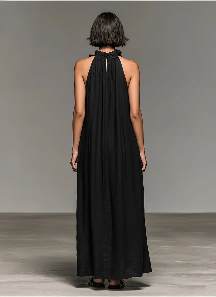 Women’s Ruffle-Detail Sleeveless Maxi Dress in Breathable Linen Blend 1