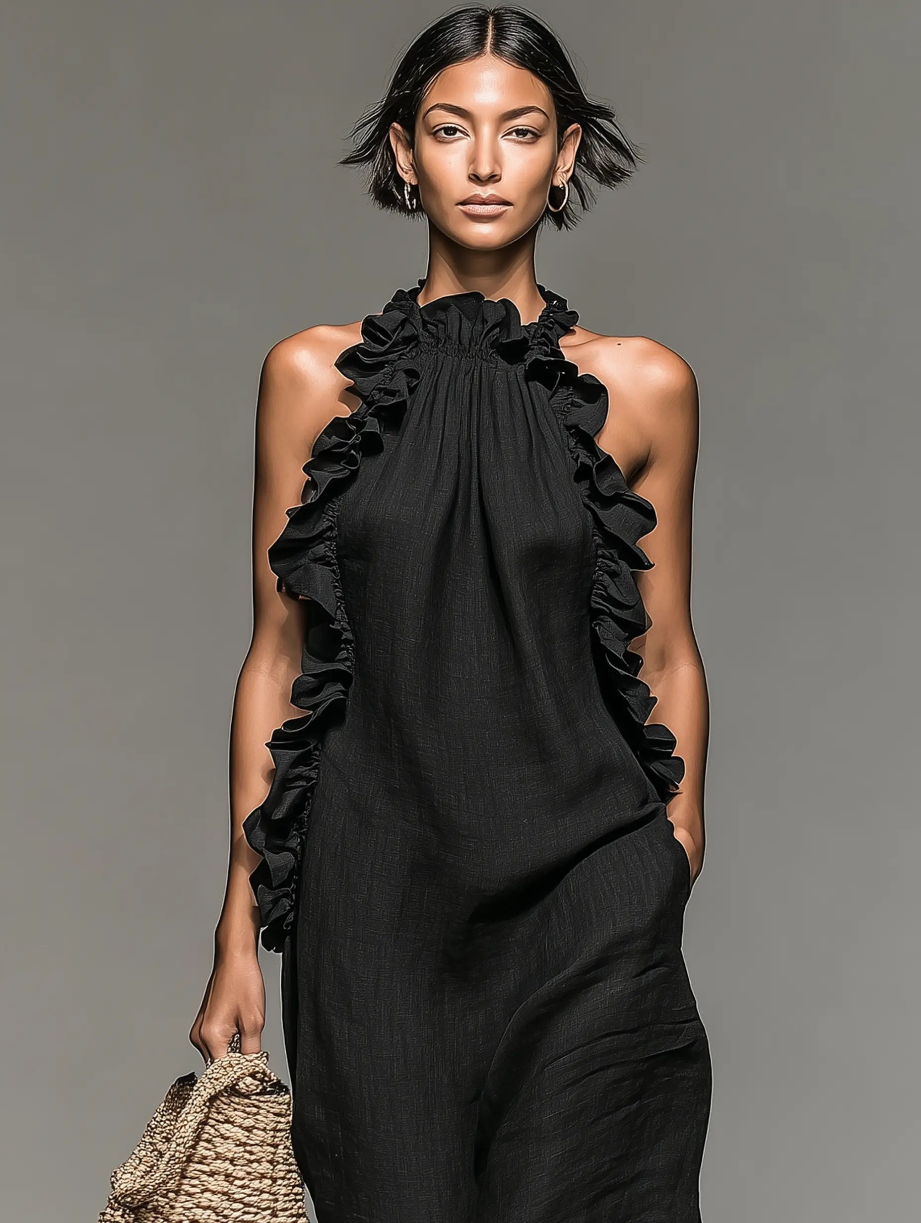Women’s Ruffle-Detail Sleeveless Maxi Dress in Breathable Linen Blend 5