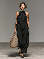 Women’s Ruffle-Detail Sleeveless Maxi Dress in Breathable Linen Blend 7