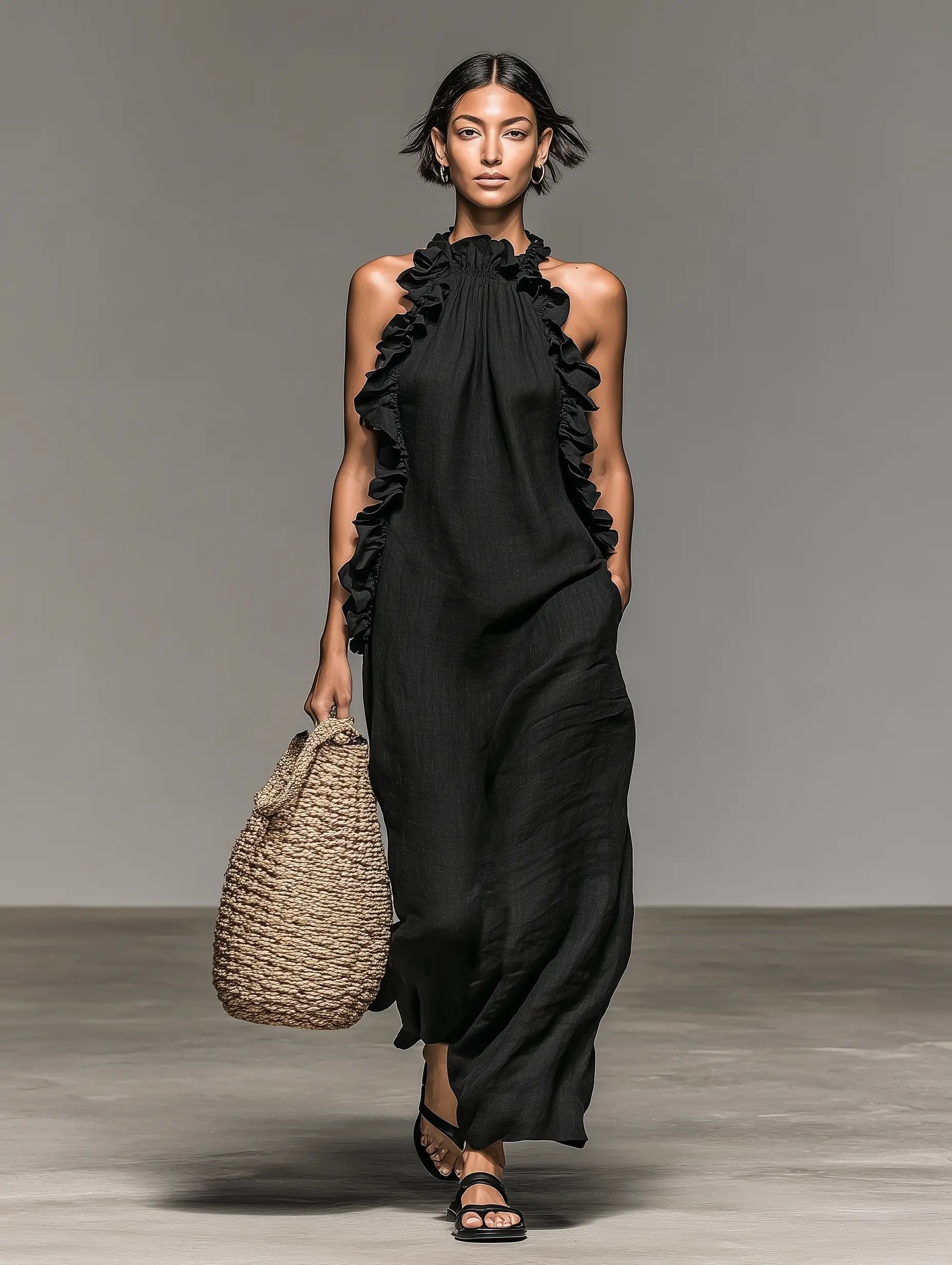 Women’s Ruffle-Detail Sleeveless Maxi Dress in Breathable Linen Blend 7