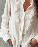 Women's Ruffle Front Blouse with Long Sleeves and Relaxed Fit 2