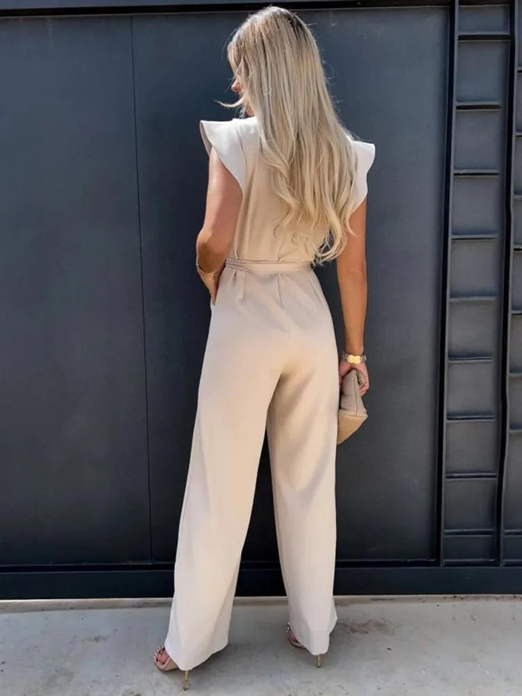 Women’s Ruffle Sleeve Jumpsuit with Adjustable Waist and Wide Leg Fit 5